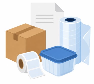 Packaging, paper, plastic and printed materials prepared for business delivery for 24ft lorry transport