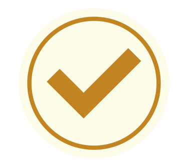 A gold check mark icon inside a white circle used for verification and success symbols.