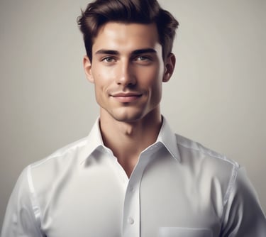 man standing near white wall