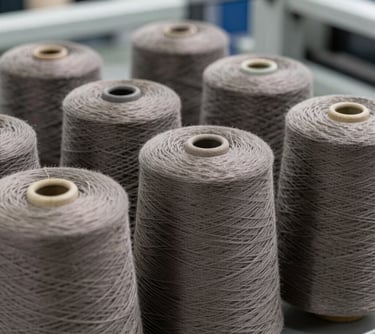 Spools of knitting yarn in rich hues displayed against a sleek black background.