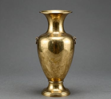 A sleek, modern vase with a smooth matte finish sitting on a wooden shelf against a soft neutral wall.