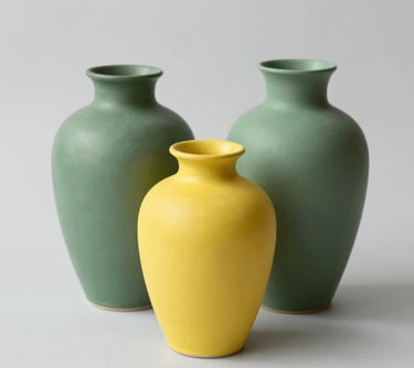 A sleek, modern vase with a smooth matte finish sitting on a wooden shelf against a soft neutral wall.