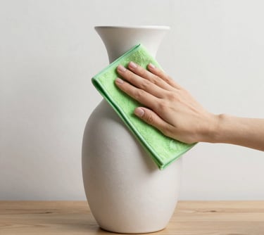 A sleek, modern vase with a smooth matte finish sitting on a wooden shelf against a soft neutral wall.