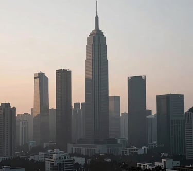 A modern, minimalist cityscape at sunrise, symbolizing vision and lasting transformation. The image uses a clean, sophisticated aesthetic with #F8F4F0 highlights and #1A1A1A silhouettes.