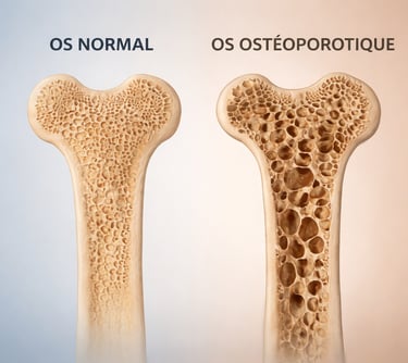 Comparaison os normal et os atteint d ostéoporose structure fragile