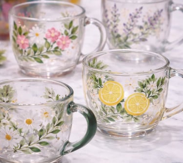 Hen party glass painting activity with painted glass items on a workshop table