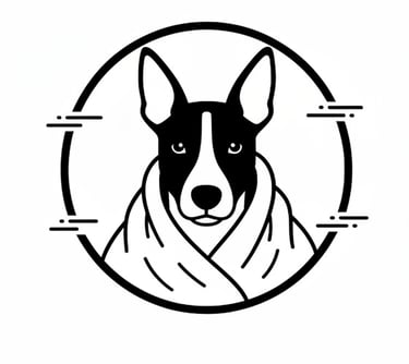 drawing of a dog wrapped in a blanket