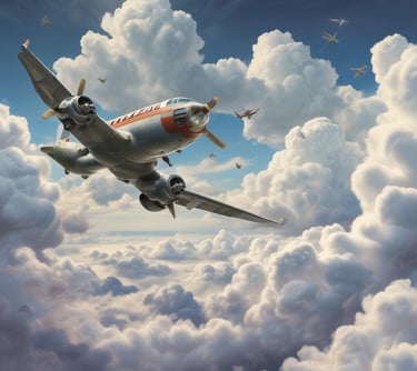 a plane flying in the sky with a lot of clouds