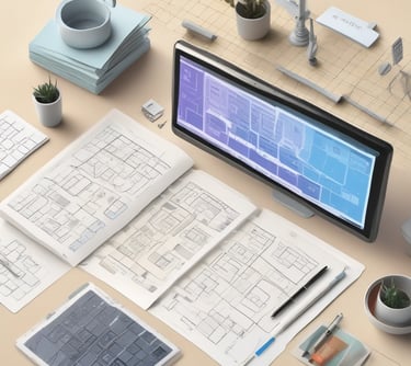 a desk with a computer monitor and a keyboard