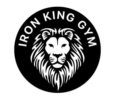 a lion head with the words iron king gym gym gym equipment