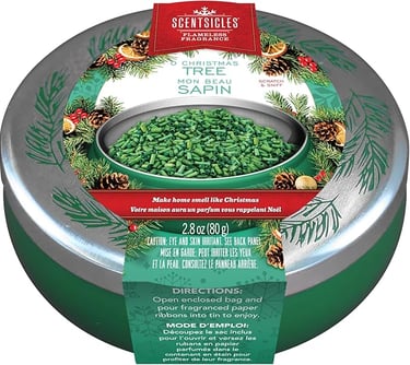Scents icles O Christmas Tree Flameless Fragrance Potpourri Saca tin tin with a christmas tree in it