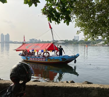 Beach and bay area with boat Jakarta, Indonesia