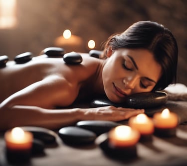 a woman is laying on a hot stone massager