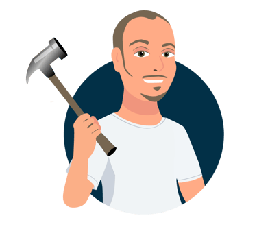 Cartoon graphic image of Cyd holding a hammer