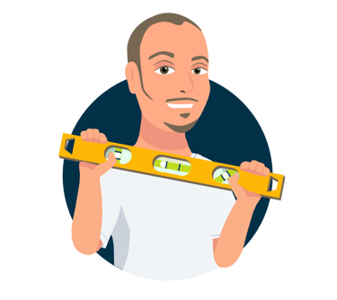 Cartoon graphic image of Cyd holding a level