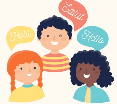 kids talking in French, Spanish and English