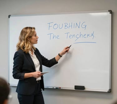 A group of professionals in a warm, Dutch office setting attending a workshop, looking at a flipchart with enthusiasm. The scene is collaborative and accessible.