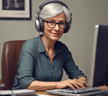 A cozy home studio with a microphone, headphones, and a guitar leaning against the wall.