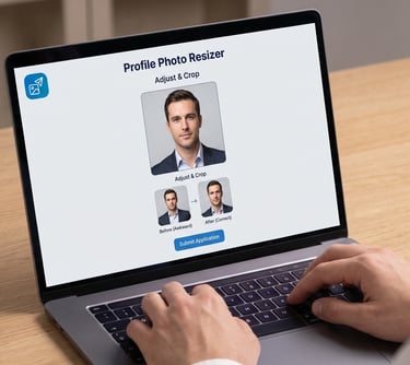 Job applicant resizing a centered professional profile photo for an online application portal