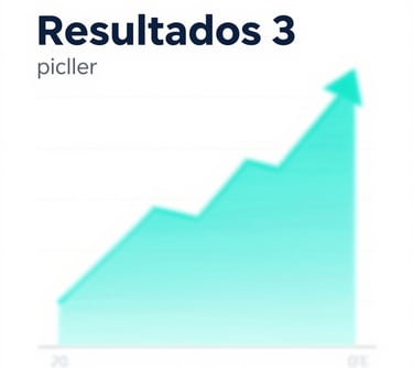 A glowing cyan digital chart showing an upward trend, representing the 'Resultados' pillar of the agency.
