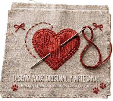 Ícono diseño 100% original y artesanal con un corazón rojo bordado