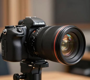 A professional camera lens focusing on a musician recording in a studio, capturing the essence of the creative process in South Asia.