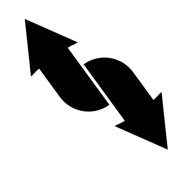 Black intertwined double arrow icon representing exchange, transfer, or cyclical process.
