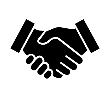 Black business handshake icon representing a successful partnership agreement or deal.