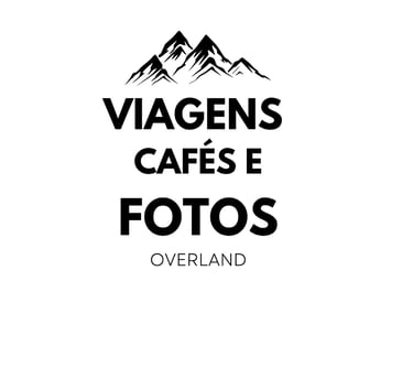 Viagens Cafes e Fotos Overland logo featuring mountain peaks and bold black text.