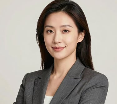 A professional headshot of a female executive in a modern blazer, looking confident and smiling slightly, set against a neutral off-white background. Global B2B corporate style.