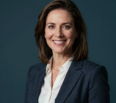 Professional portrait of a smiling female advisor with a dark teal background, sharp focus, professional business attire, International Student / Global Audience.