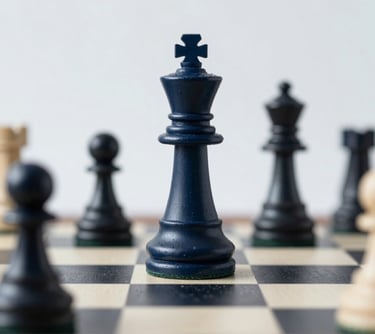 A symbolic image of a chess piece being moved strategically, representing Stoic resilience and intelligent action. Professional palette with #1A2E2F.