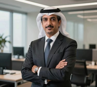 Professional portrait of a business executive in a modern office, Middle Eastern / Gulf context, professional lighting and corporate style.