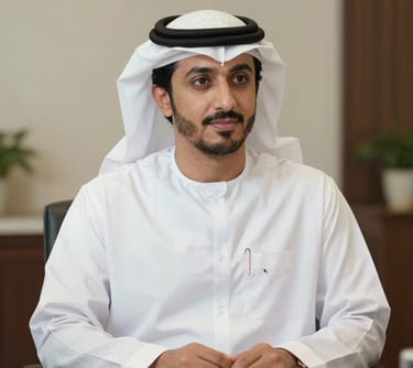 Professional portrait of a male professional focusing on trade relations, Middle Eastern / Gulf setting, bright and approachable style.