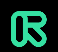 a green and white logo with the letter r