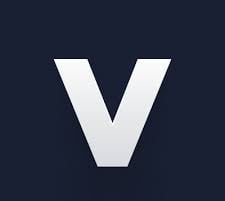 a white v letter v on a dark blue background