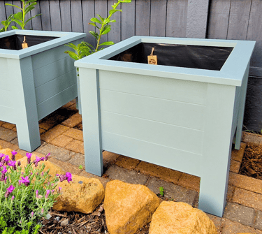 Versailles planter set wooden planters handmade in uk large square design on legs painted in farrow and ball blue c