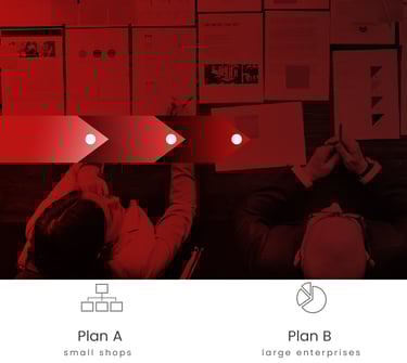 Overhead view of three business plans