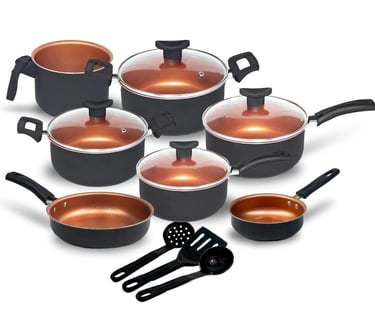 Jogo De Panelas Antiaderente 10 Pçs Kit Conjunto Teflon preta Tampa de Vidro