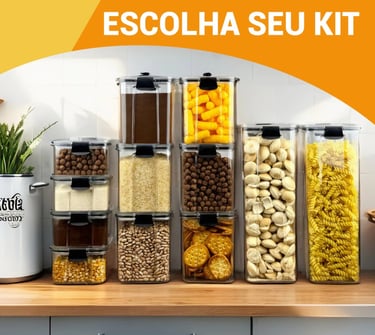 Kit Pote Hermético para Mantimentos de Cozinha Dispensa Armário Plástico