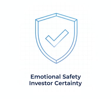 Minimal shield and checkmark icon representing investor emotional certainty and psychological safety