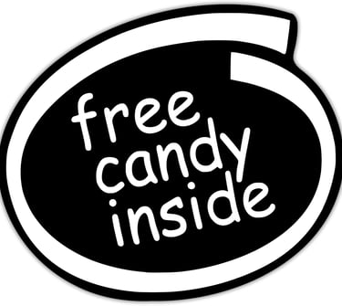 a black and white free candy inside sticker