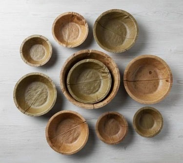 “Top view of sal leaf disposable bowl made from natural forest leaves”