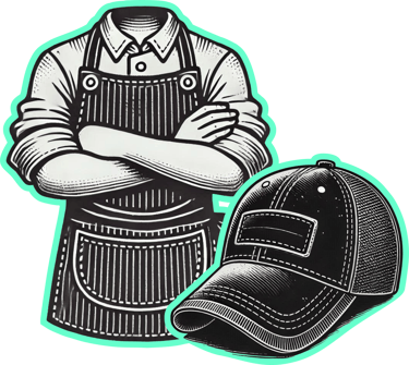 a man in a hat and apron with a hat on accessoire
