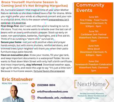 June Newsletter Article: Be Prepared for Hurricane Season
