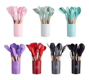 kit utensílios para cozinha em silicone e bambu