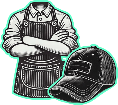 a man in a hat and apron with a hat on accessoire