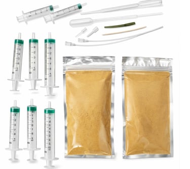 2 baby bird feeding formula in foil pouches with syringes and crop tubes
