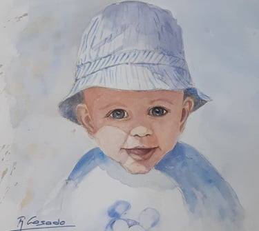 Acuarela de niño con gorro. Alejandro