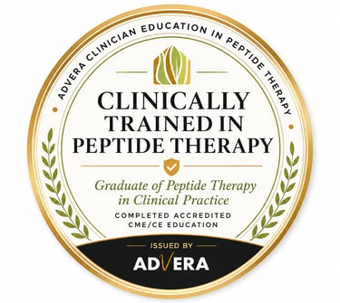 Advera certification seal for a graduate of peptide therapy in clinical practice medical education.